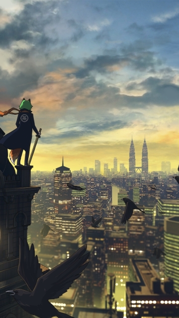 Wallpaper Anime Scenery, Buildings, Clouds, Girl, Cityscape, Sky