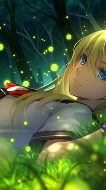 Wallpaper Forest, Fireflies, Scenic, Anime Girl, Lying Down, Light ...