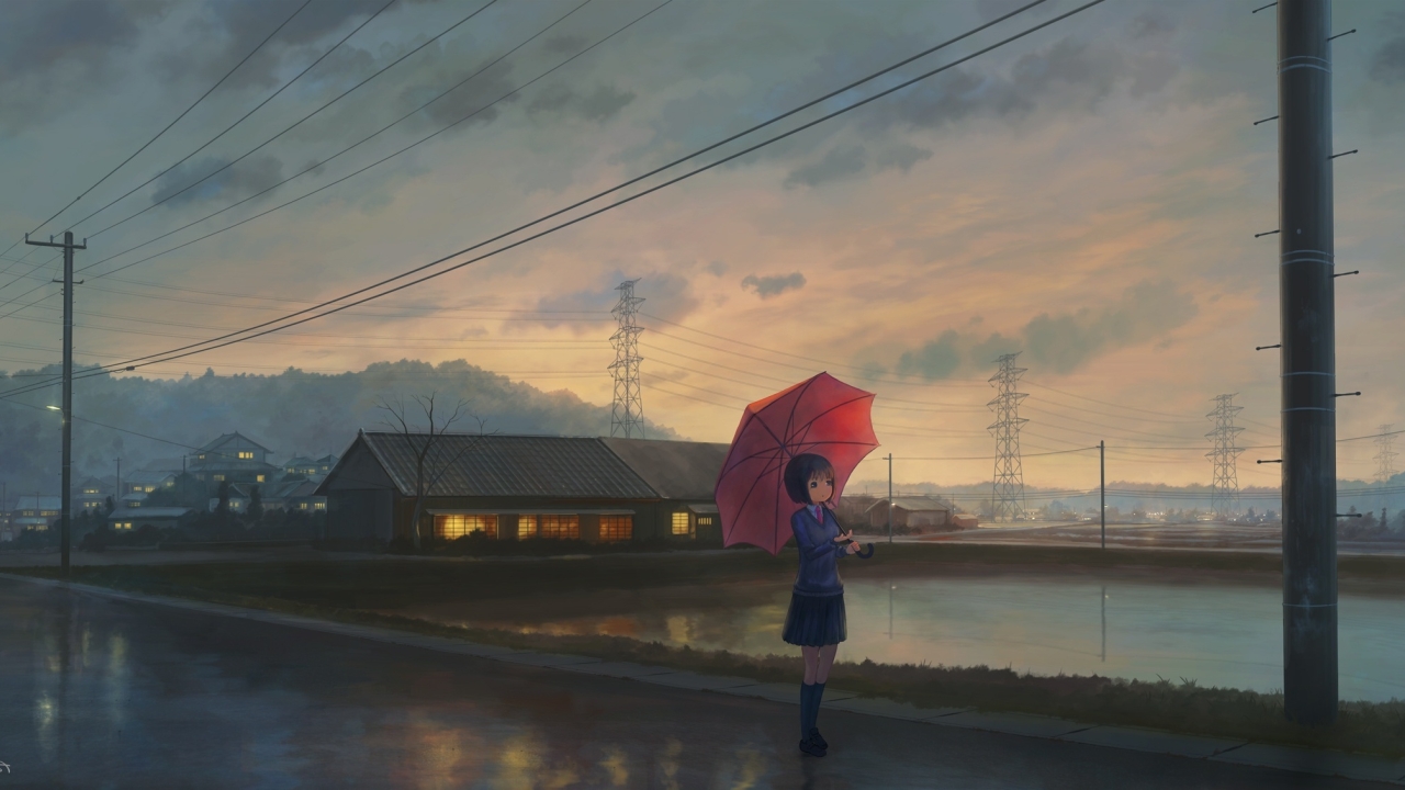 Wallpaper Anime Girl, School Uniform, Landscape, Clouds, Scenic ...