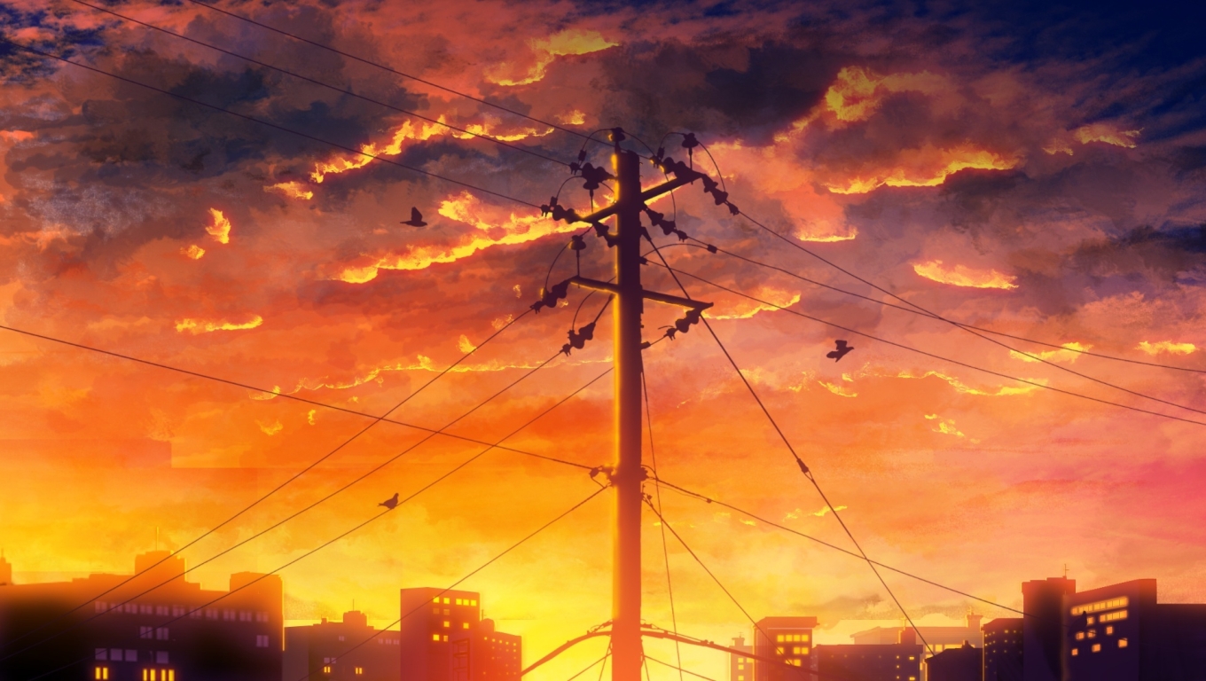 Wallpaper Scenery, Clouds, Birds, Anime Sunset - Resolution:1920x1080 ...