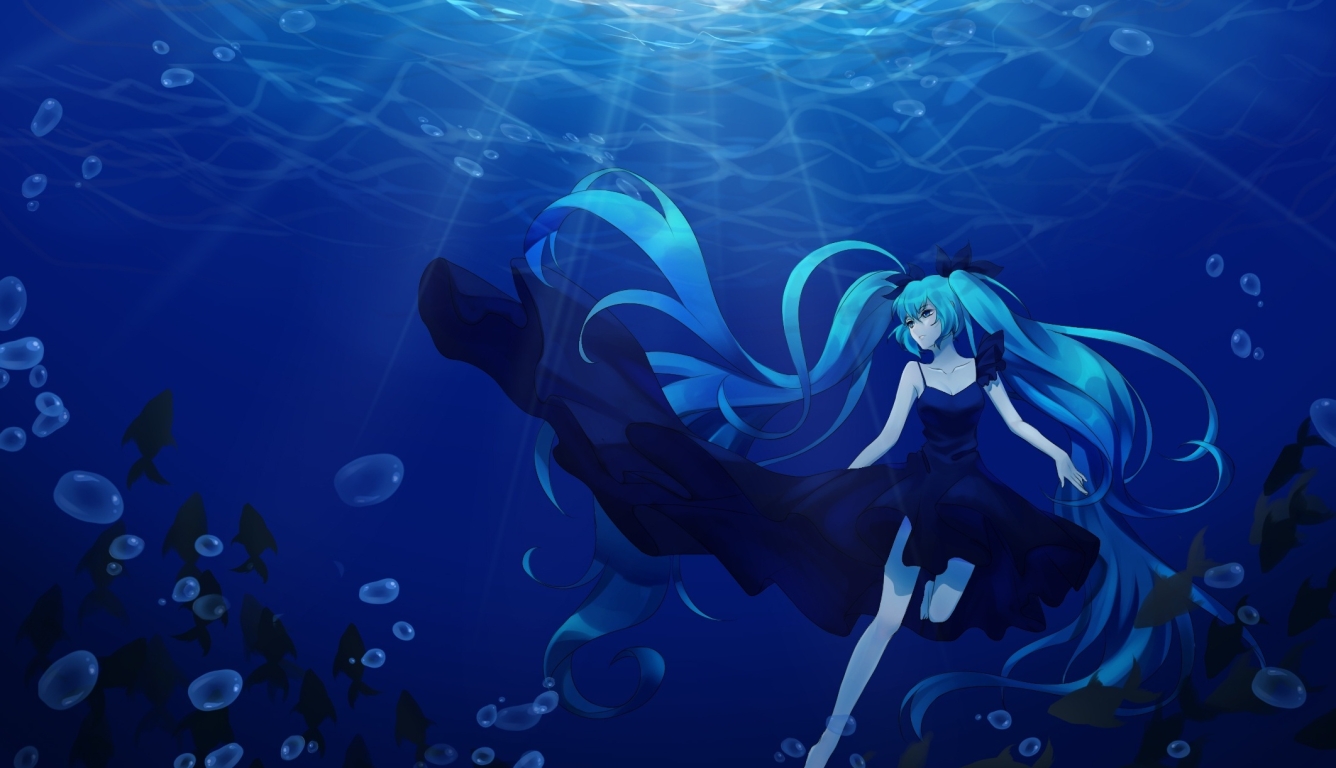 Wallpaper Vocaloid, Bubbles, Twintails, Hatsune Miku, Underwater ...