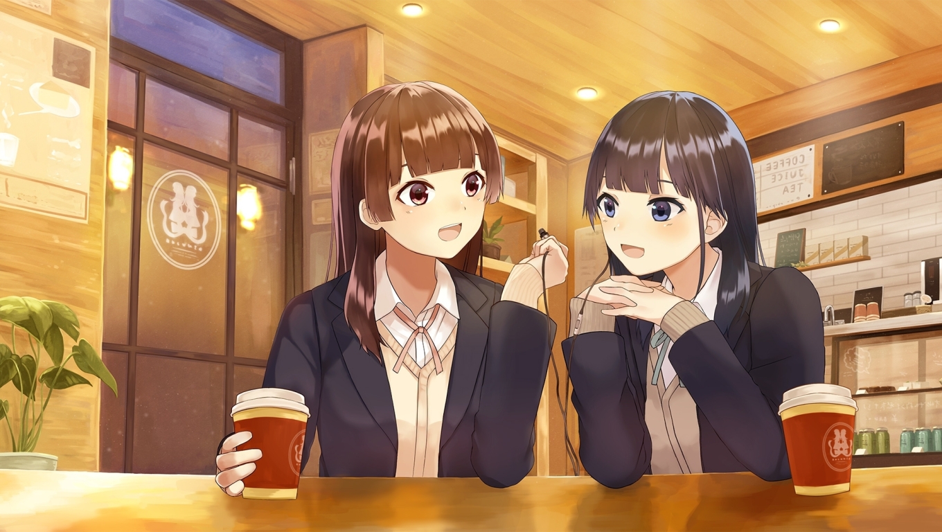 Wallpaper Anime Girls, Cafe, Drinks, Coffee, Friends - Resolution ...