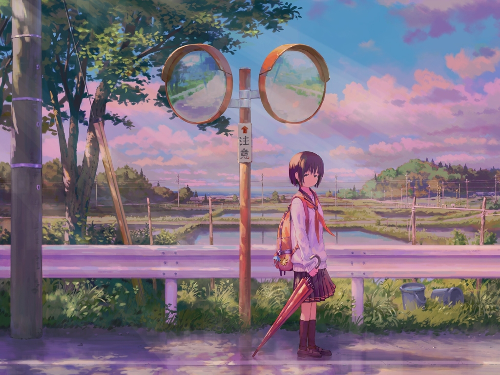 Wallpaper Cute, Walking, Mirrors, Fence, Anime School Girl, Road ...