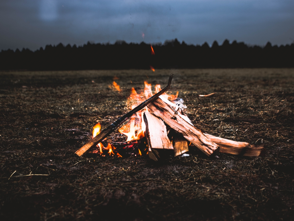 Wallpaper Firewood, Night, Field, Bonfire, Campfire - Resolution ...