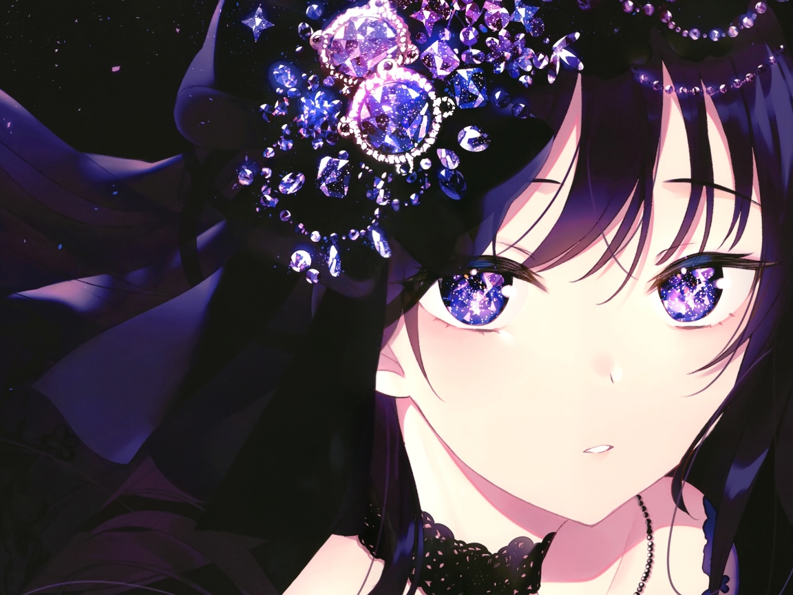 Wallpaper Black Hair, Purple Eyes, Anime Girl, Shiny - Resolution ...