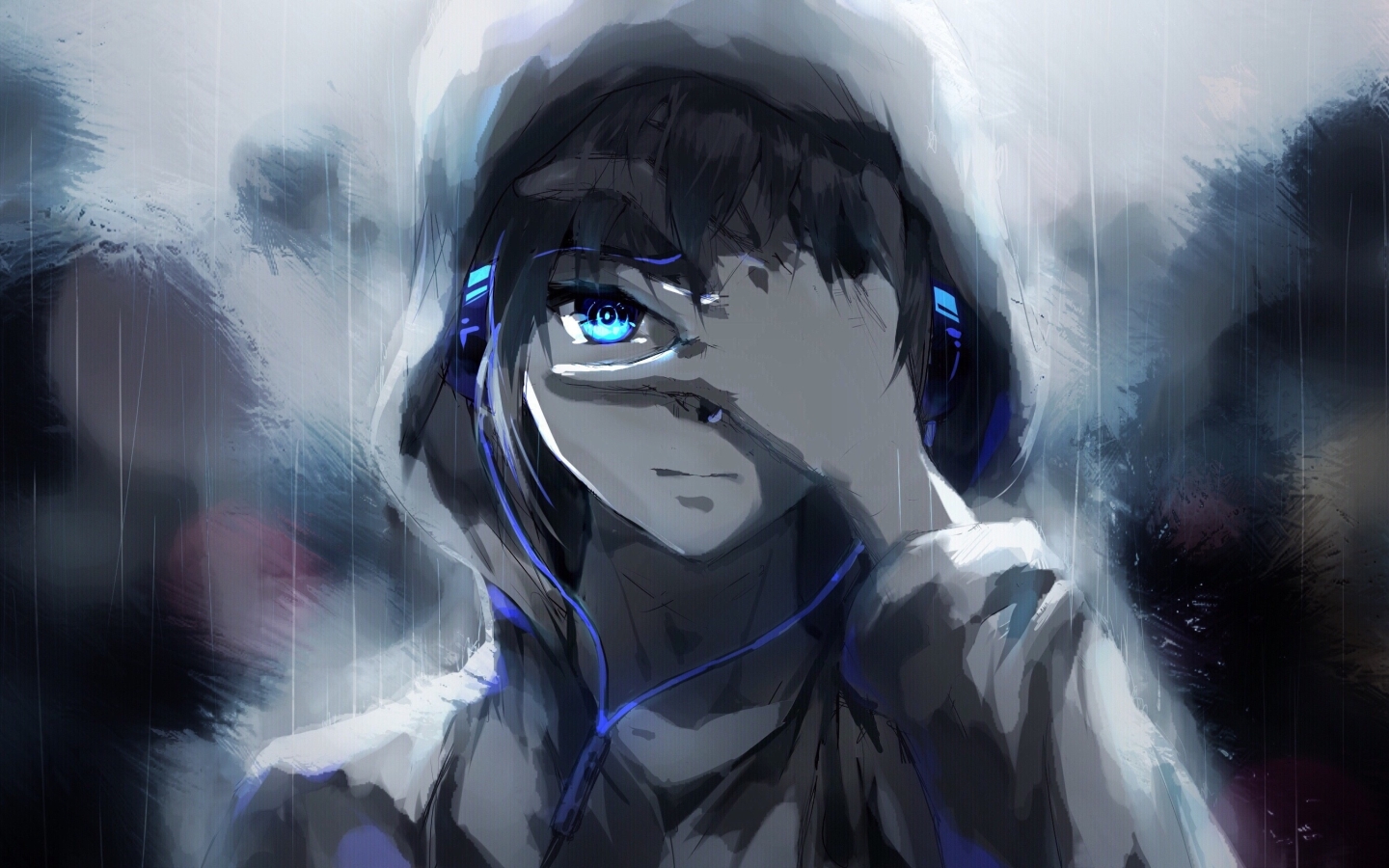 Wallpaper Headphones, Blue Eyes, Painting, Anime Boy, Hoodie ...