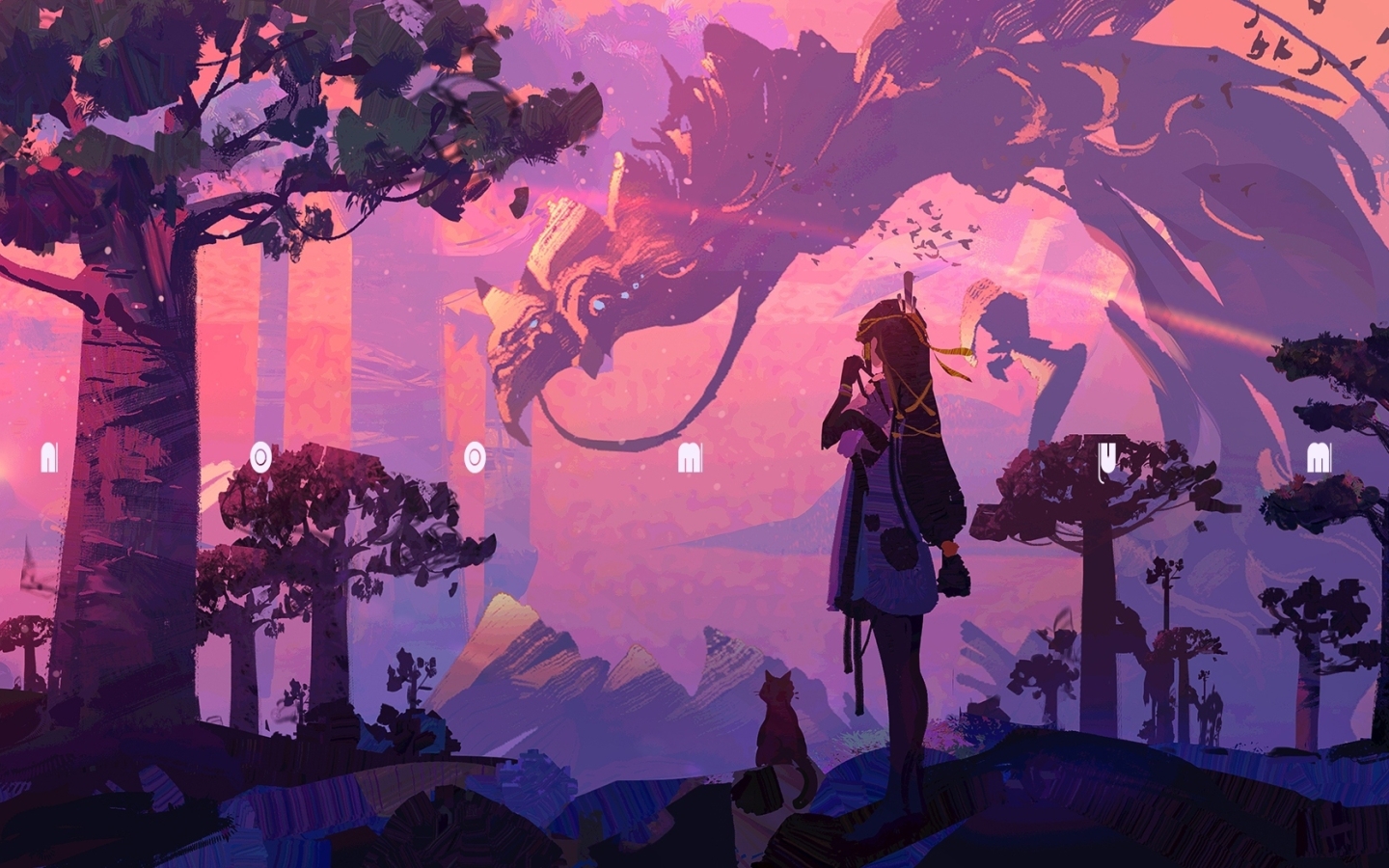 Wallpaper Anime Landscape, Trees, Dragon, Scenic, Girl - Resolution ...