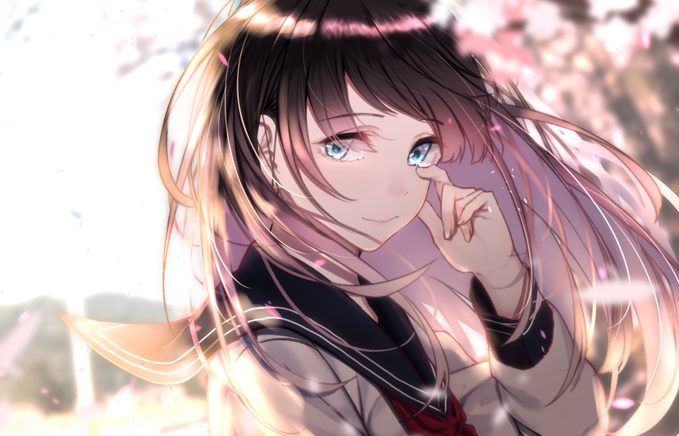 Wallpaper School Uniform, Sakura Blossom, Brown Hair, Anime Girl ...