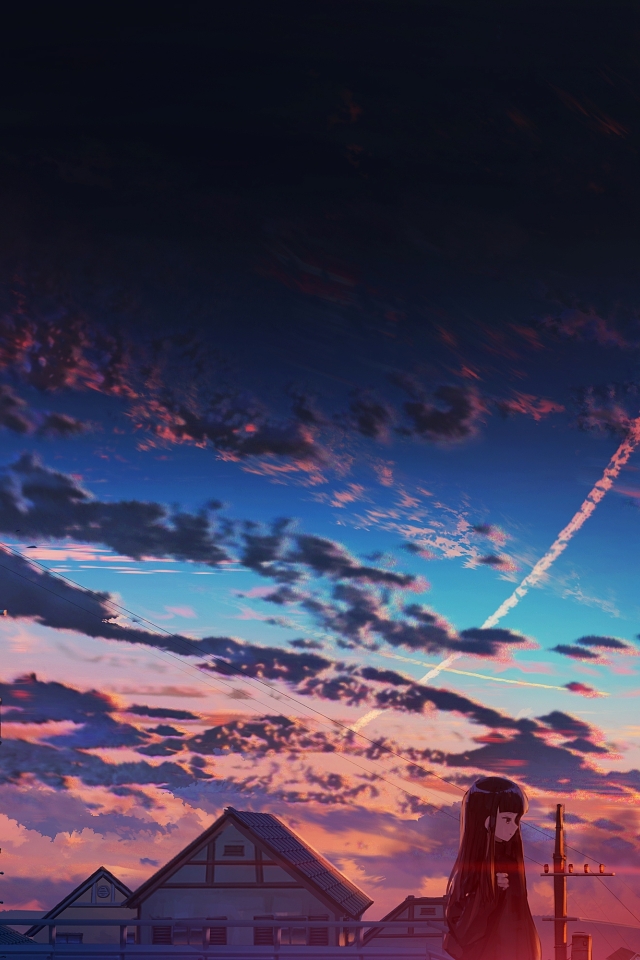 Wallpaper Scenery, Anime Girl, Anime Landscape, Sunset, Sky, Falling ...
