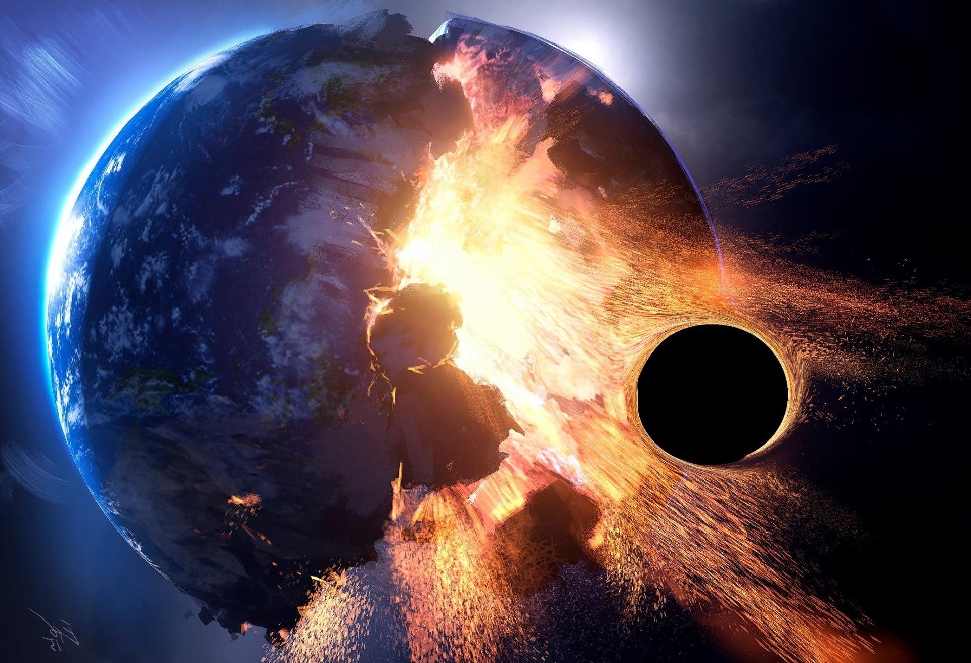 Wallpaper Earth Collapse, Meteor, Black Hole Resolution1920x1311
