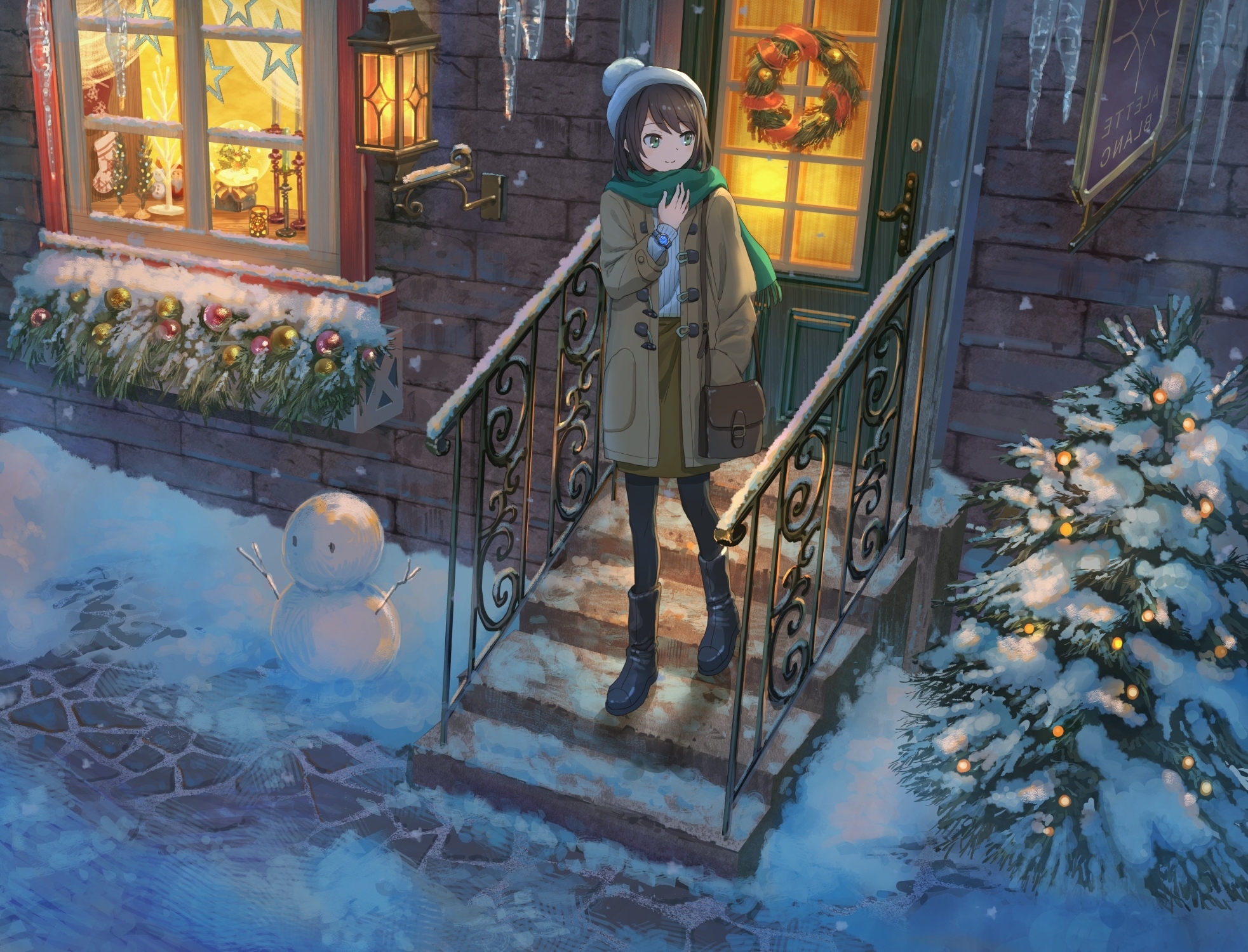 Download Gloomy Christmas Anime Pfp Of A Girl In Coat Wallpaper