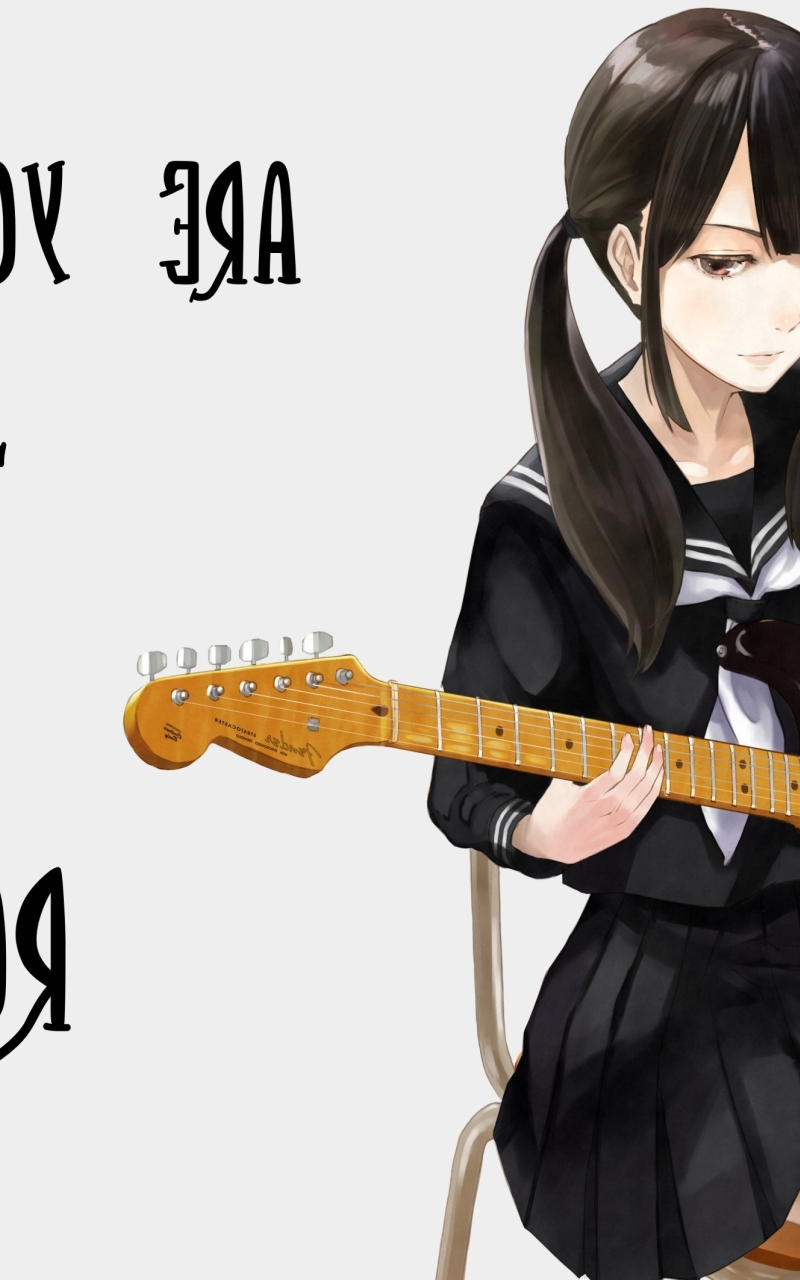 Wallpaper Anime School Girl Instrument Twintails Guitar Resolution