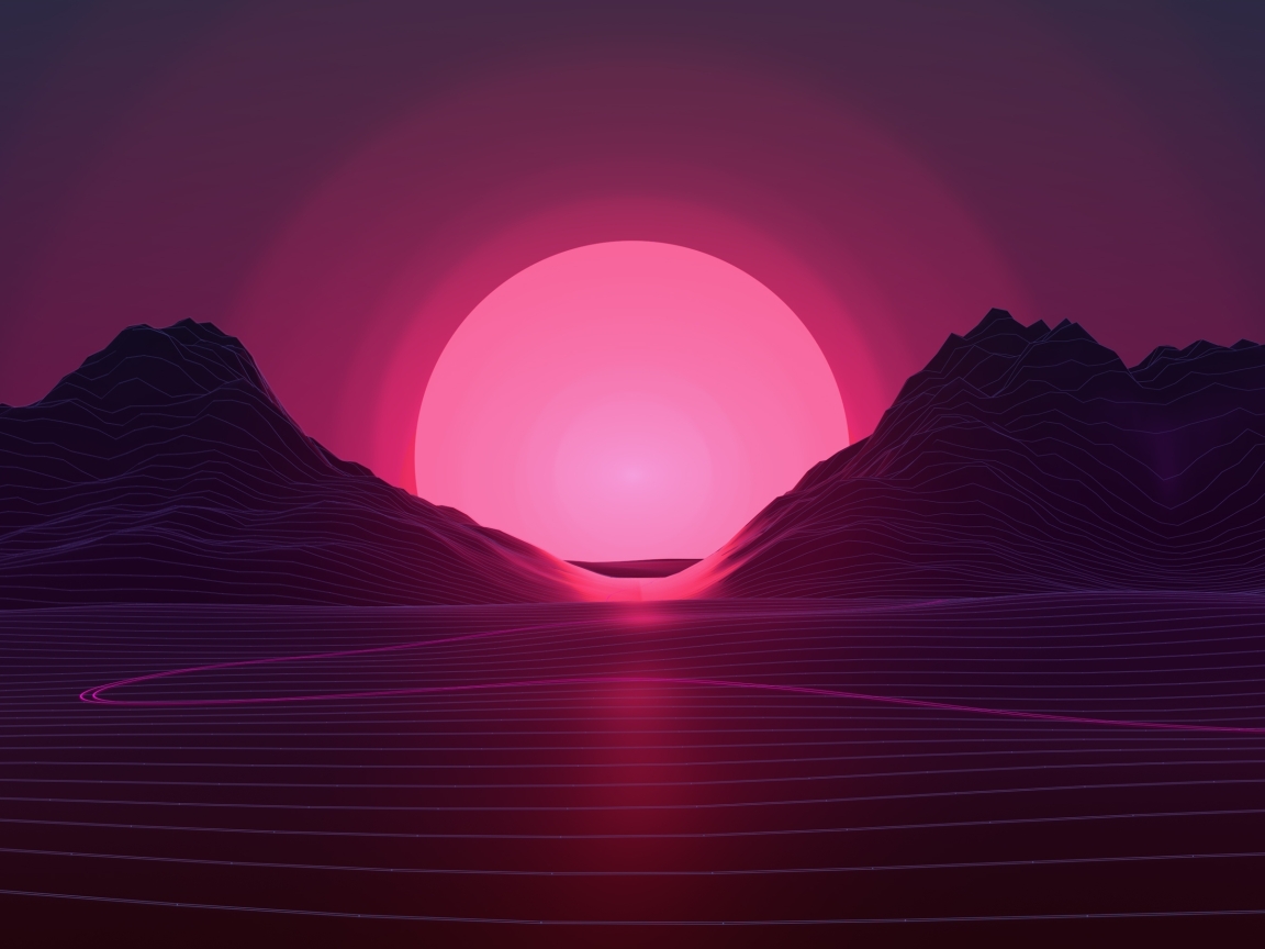 Wallpaper Digital Art, Mountains, Neon Sunset - Resolution:2880x1800 ...