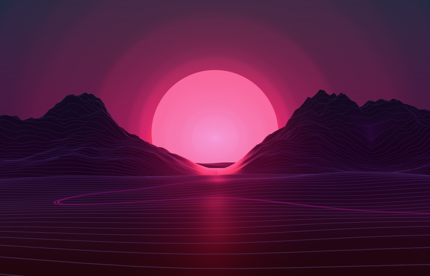 Wallpaper Digital Art, Mountains, Neon Sunset - Resolution:2880x1800 ...