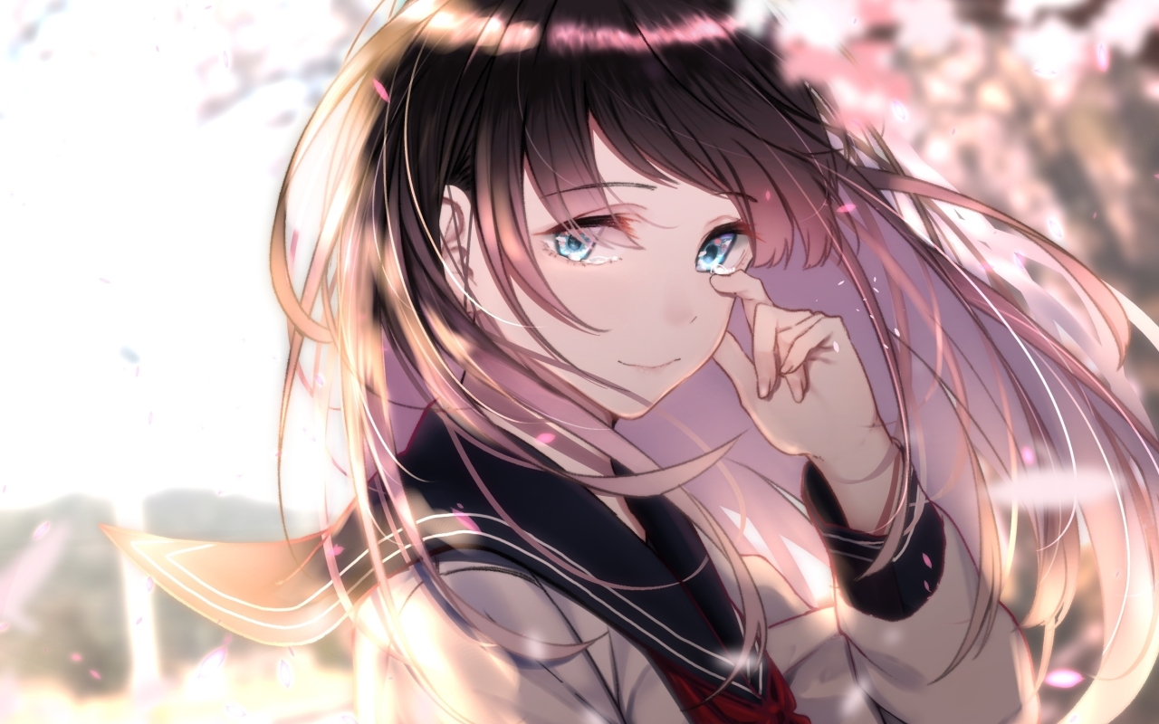 Wallpaper School Uniform, Sakura Blossom, Brown Hair, Anime Girl ...