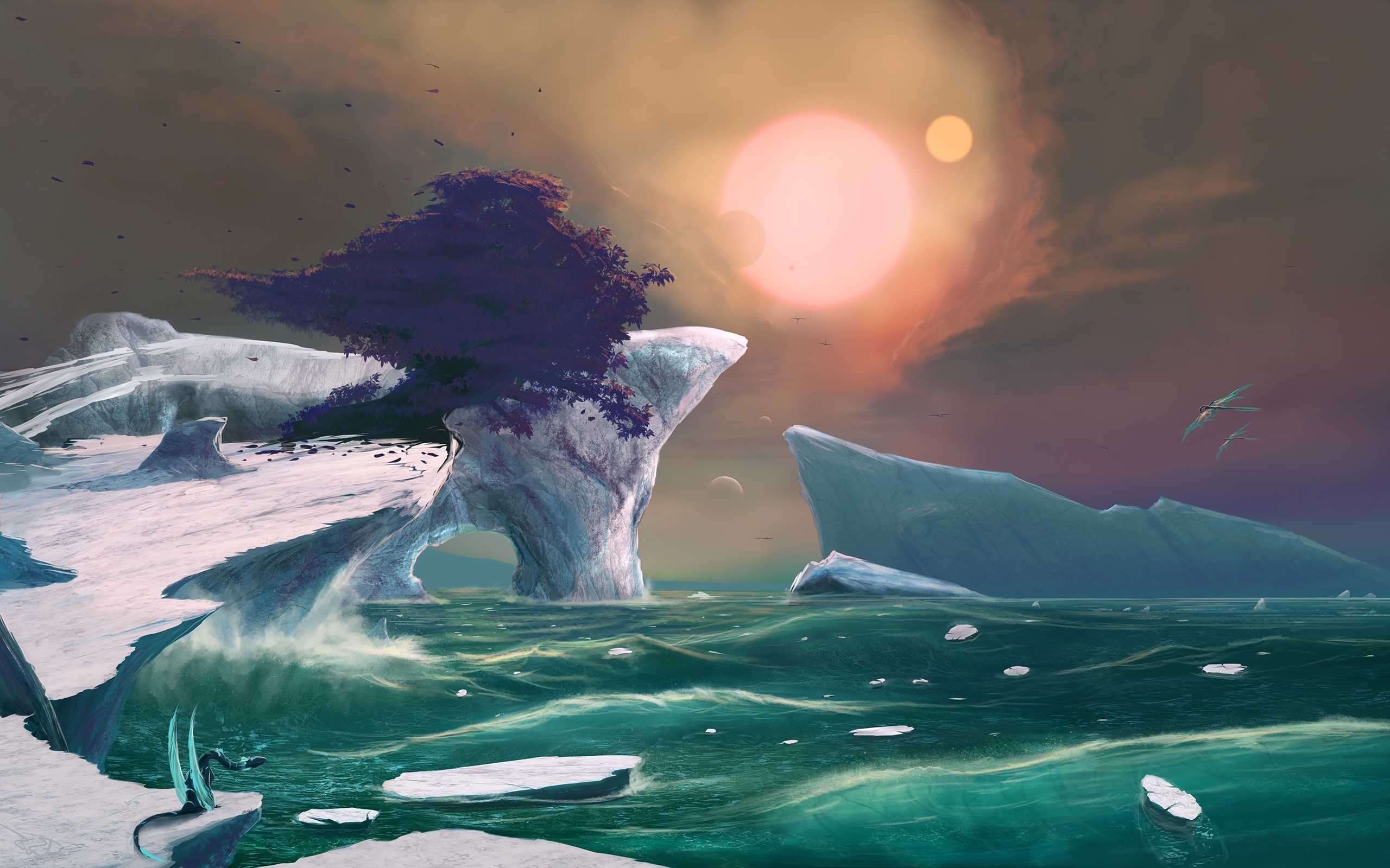 Wallpaper Waves Glacier Iceberg Dragons World Fantasy World Lonely