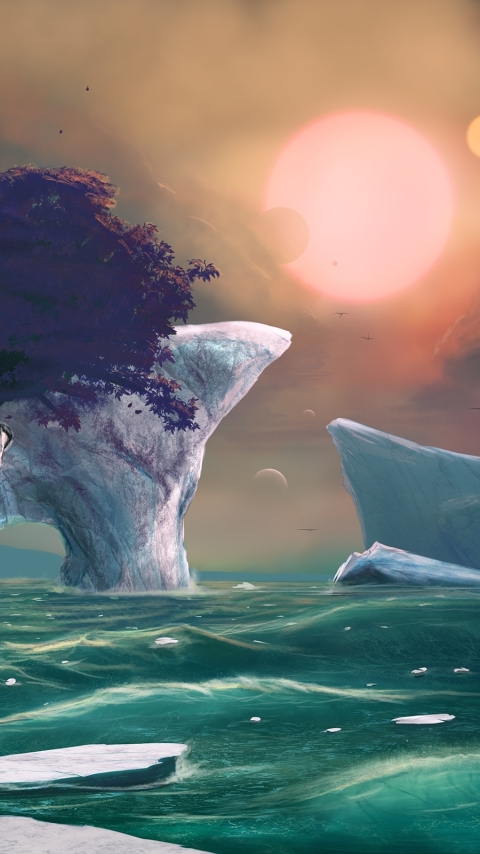 Wallpaper Waves Glacier Iceberg Dragons World Fantasy World Lonely
