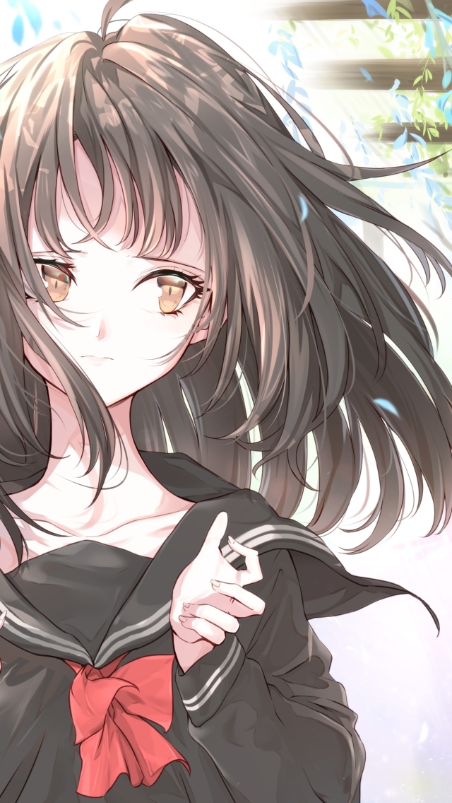 Wallpaper Wind, Anime School Girl, Uniform, Brown Hair, Seifuku ...