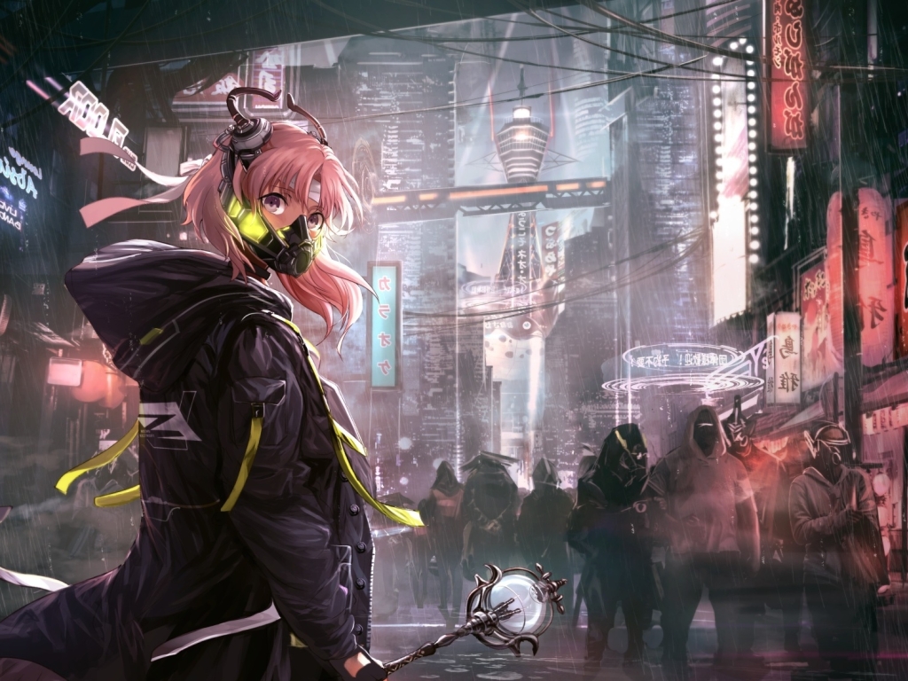 Wallpaper Gas Mask, Riot, Futuristic Anime City, Anime Girl, Hoodie ...