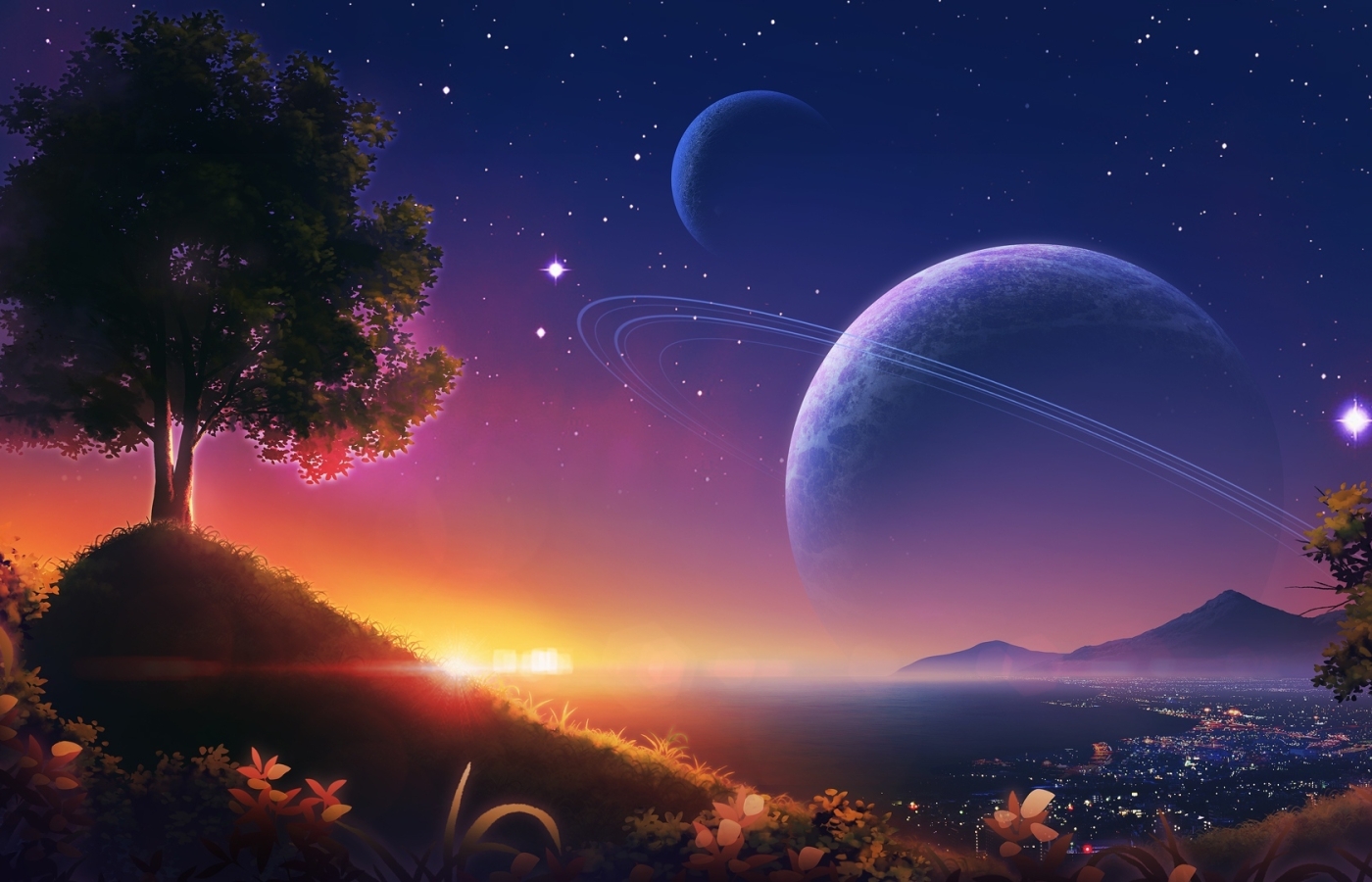 Wallpaper Sky, Anime Night Scene, Planets, Scenic, Stars - Resolution ...