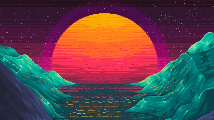 Wallpaper Sunset, Pixel, Scenery, Mountain - Resolution:3840x2160 - Wallpx