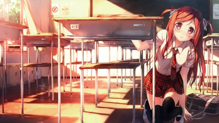Wallpaper Anime Girl, Classroom, School Girl, Smiling, Sunlight ...