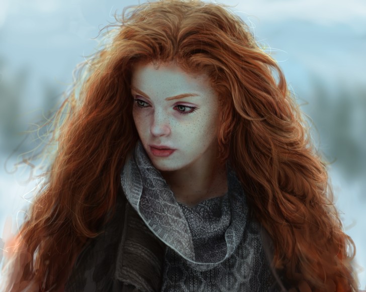 Wallpaper Redhead, Artwork, Fantasy Girl, Realistic - Resolution ...