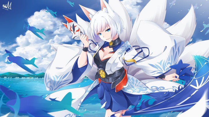 Wallpaper Kaga, White Hair, Anime Games, Fox Girl, Animal Ears, Azur ...