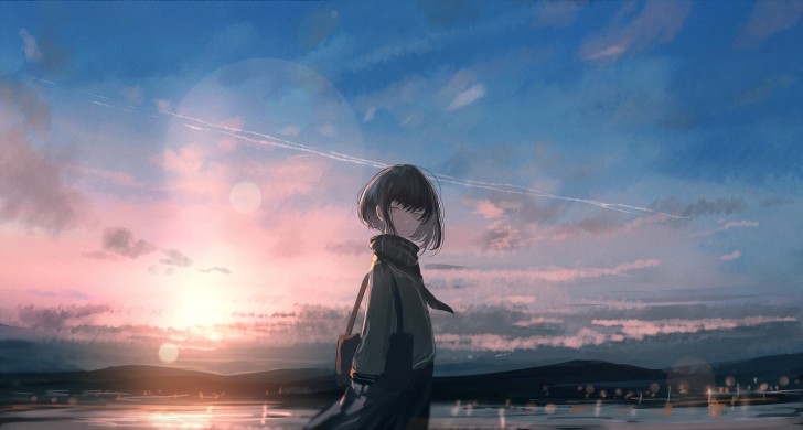Wallpaper Anime Girl, Clouds, Sky, Sunset - Resolution:2000x1071 - Wallpx