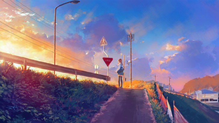 Wallpaper School Uniform, Anime Girl, Seifuku, Sky, Clouds, Sunset ...