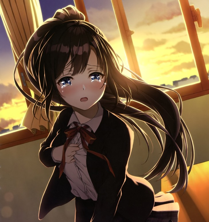 Wallpaper Anime Girl, Brown Hair, Sunset, Sad Face, Classroom, School ...