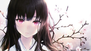 Wallpaper Cherry Blossom, Black Hair, Anime Girl - Resolution:2048x1140 ...