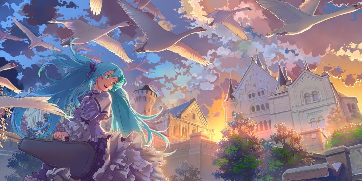 Wallpaper Scenic, Vocaloid, Anime Landscape, Birds, Hatsune Miku ...