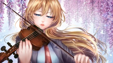 Shigatsu wa Kimi no Uso, Miyazono Kaori, crying, flowers, school uniform,  violin, HD phone wallpaper