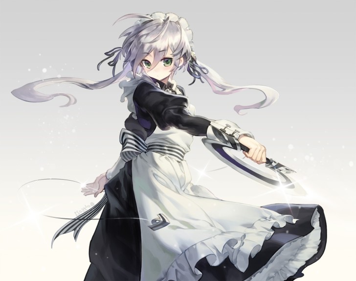 Wallpaper Twintails, Maid Outfit, Gray Hair, Anime Girl - Resolution ...