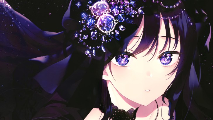 Black Hair, Purple Eyes, Anime Girl, Shiny.