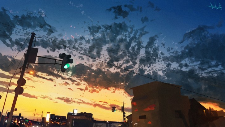Wallpaper Clouds, Cityscape, Anime Landscape, Buildings, Sunset, Sky ...