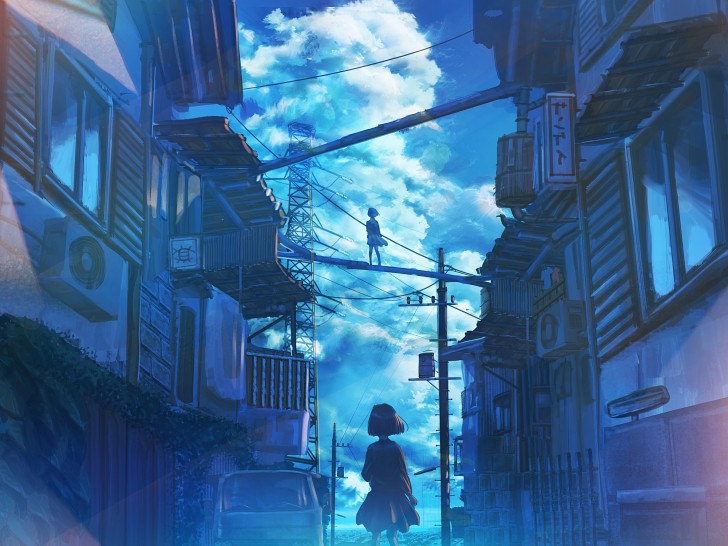 Wallpaper Clouds, Sky, Polychromatic, Back View, Anime Girls, Scenery ...
