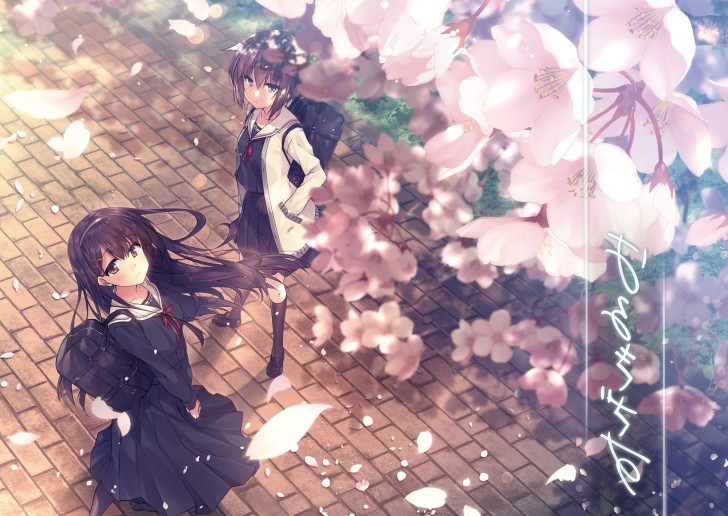 Wallpaper School Uniform, Spring, Sakura Blossom, Wind, Bag, Anime ...