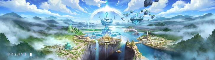 Wallpaper Clouds, Waterfall, Fantasy City, Landscape, Floating City ...