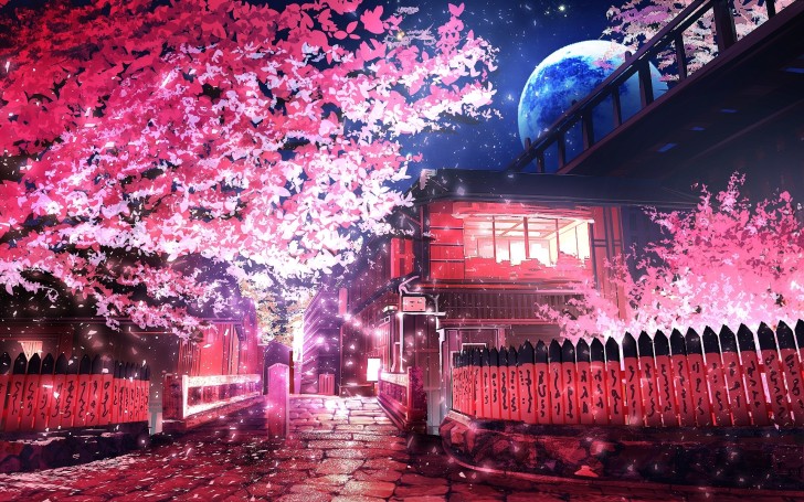 Wallpaper Polychromatic, Petals, Sakura Blossom, Scenery, Anime ...