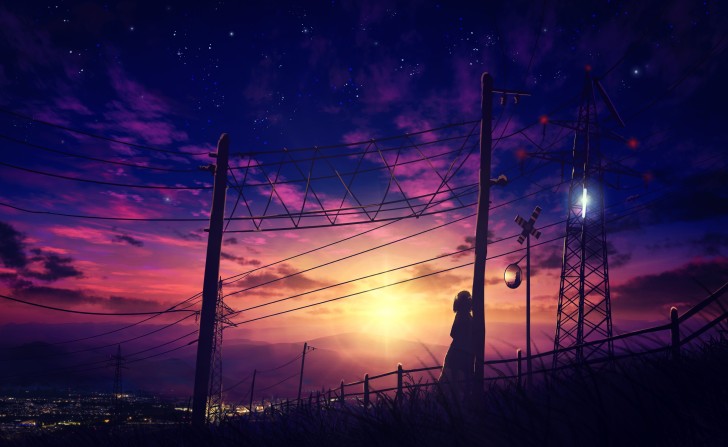 Wallpaper Sunset, Girl Silhouette, Anime Landsacpe, Scenery ...