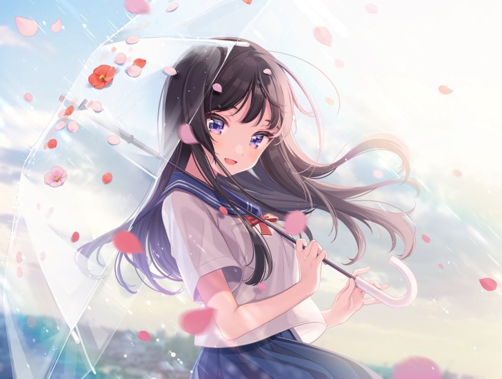Wallpaper Umbrella, Brown Hair, Smiling, Seifuku, Pretty Anime Girl ...