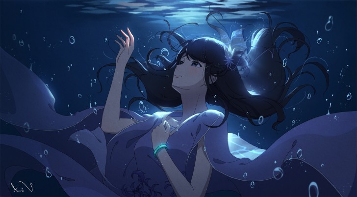 Wallpaper Wristwear, Falling Down, Anime Girl, Underwater, Sadness ...