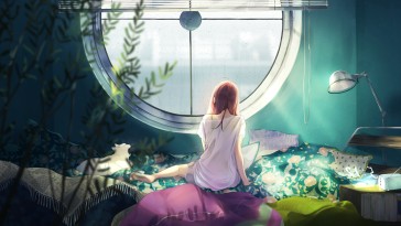 Anime girl, raining, are you still in pain, board ad, windows, Anime, HD  wallpaper
