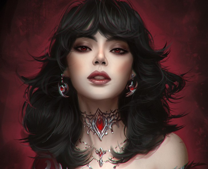 Wallpaper Fantasy Woman, Black Hair, Beautiful, Red Eyes - Resolution ...