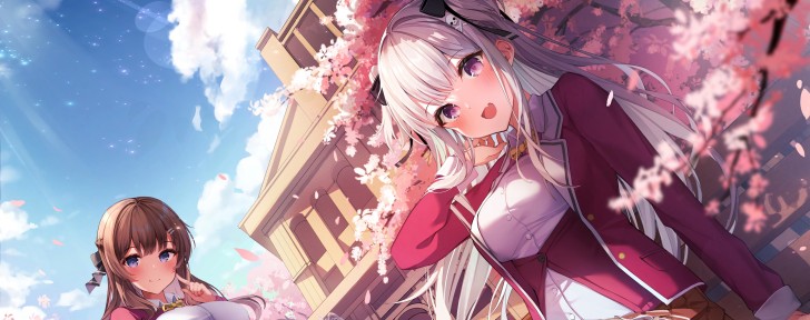 Wallpaper Pretty Anime School Girls, Smiling, Sakura Blossom ...